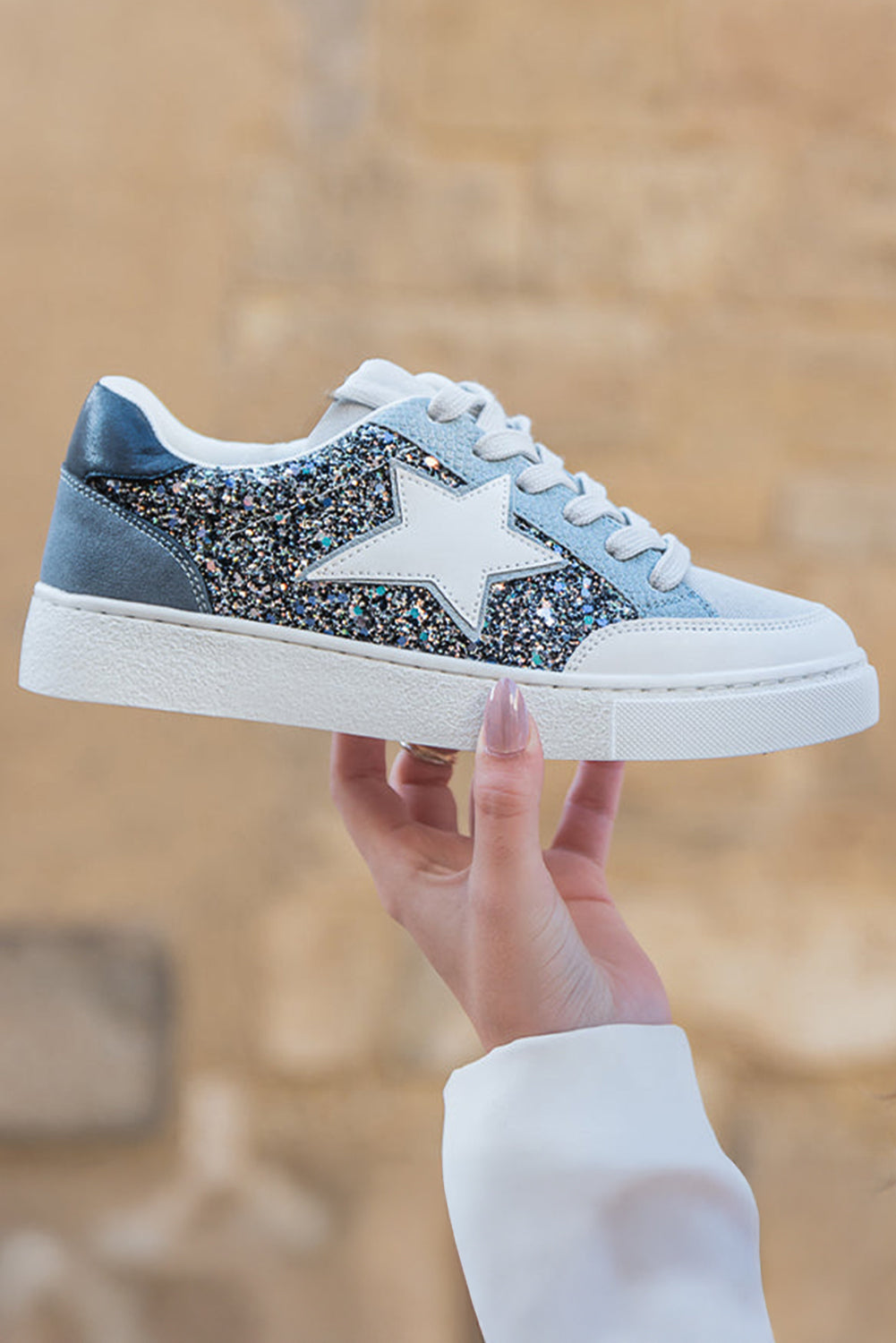 Chaussures à Lacets Paillettes Étoile Argentée