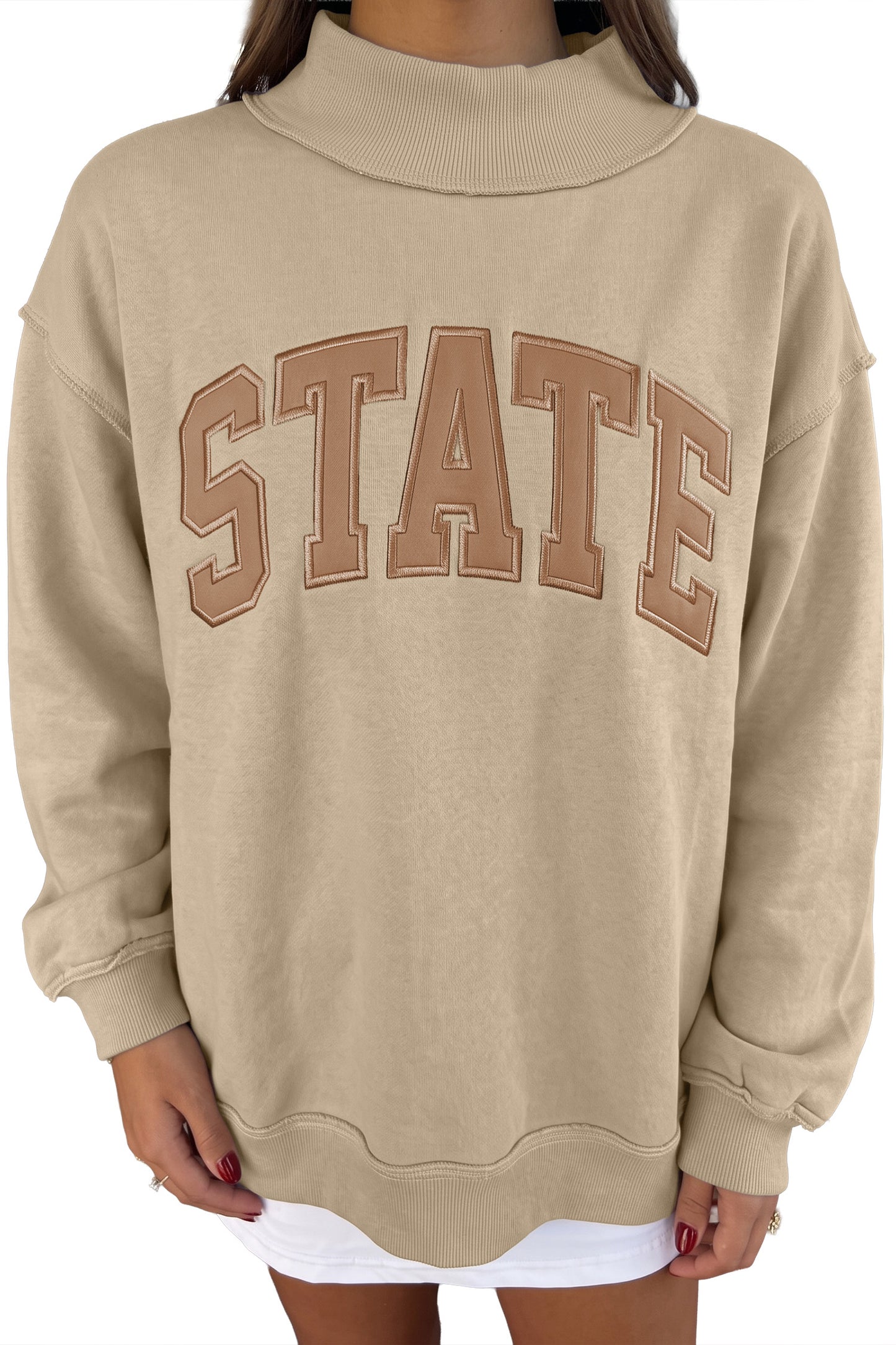 Sweat-shirt Loose Graphique STATE – Col Montant Coutures Apparentes