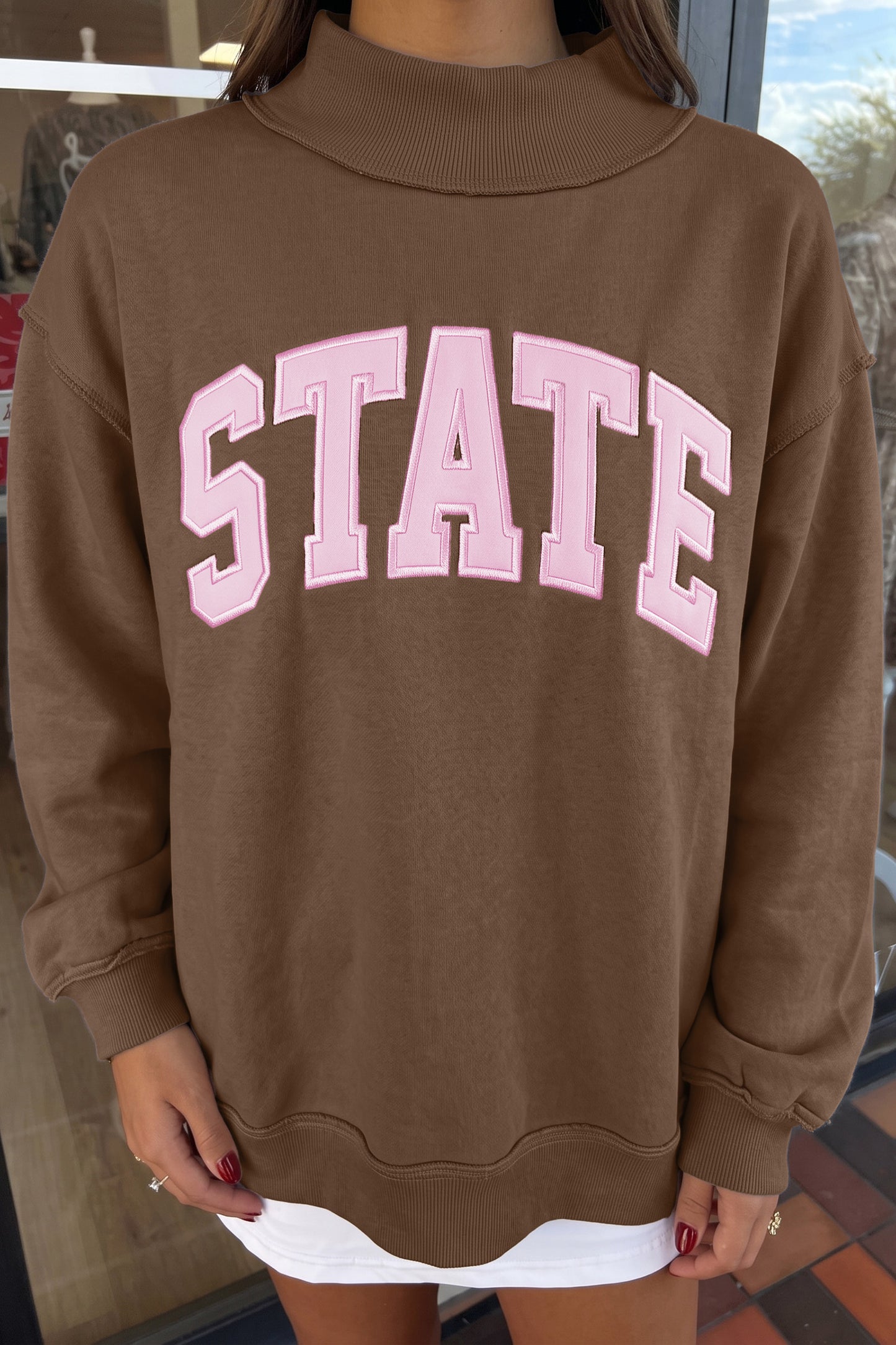 Sweat-shirt Loose Graphique STATE – Col Montant Coutures Apparentes