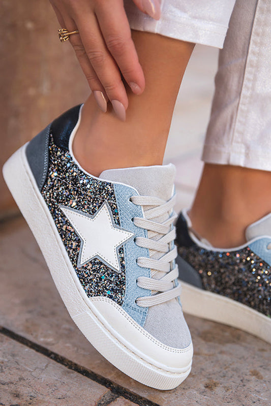 Chaussures à Lacets Paillettes Étoile Argentée
