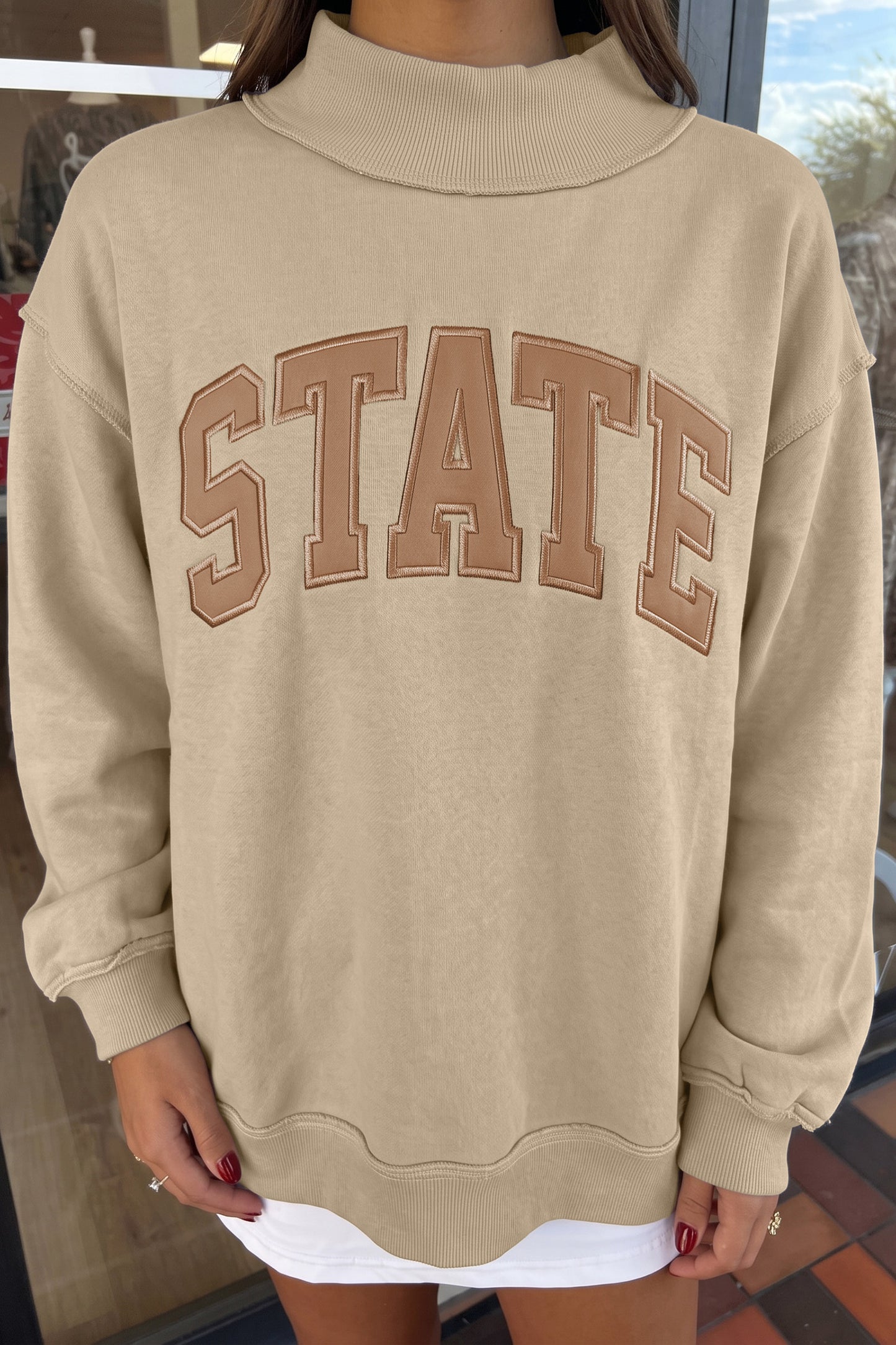 Sweat-shirt Loose Graphique STATE – Col Montant Coutures Apparentes